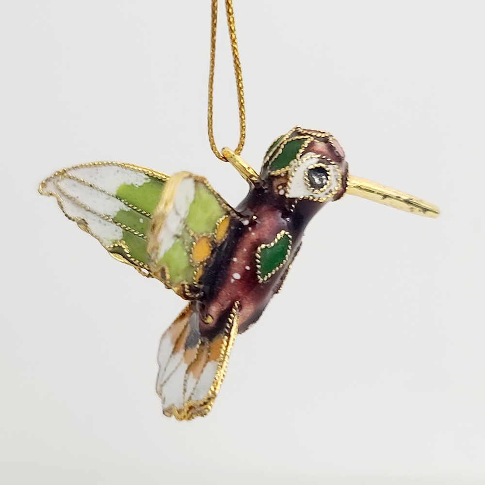 Vtg Set of Four Cloisonné Christmas Ornaments Hummingbird Snowman Ladybug Flower - Picture 10 of 10